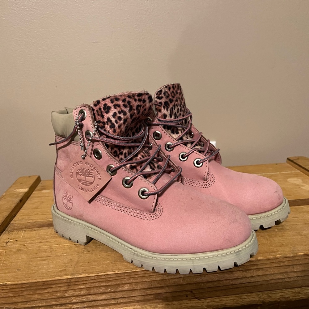 Pink Cheetah Timberland Boots
